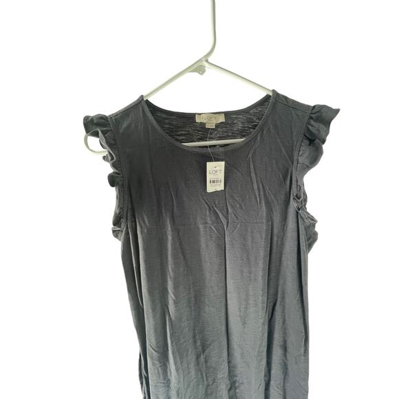 NWT Ann Taylor LOFT Factory Gray Flutter Sleeve Midi Dress Women's Size Medium - Picture 2 of 5
